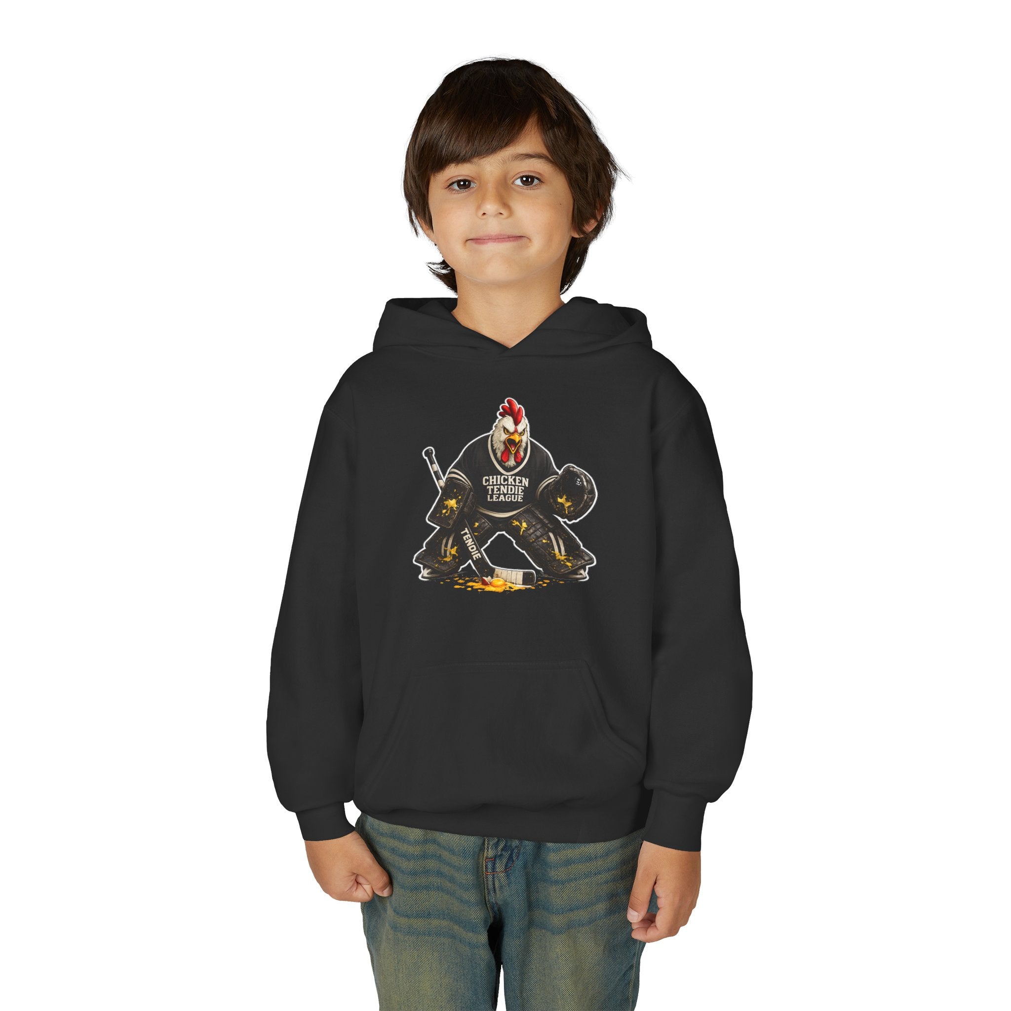 Chicken Tendie League Youth Hockey Goalie T-Shirt | Funny Youth Hockey Shirt