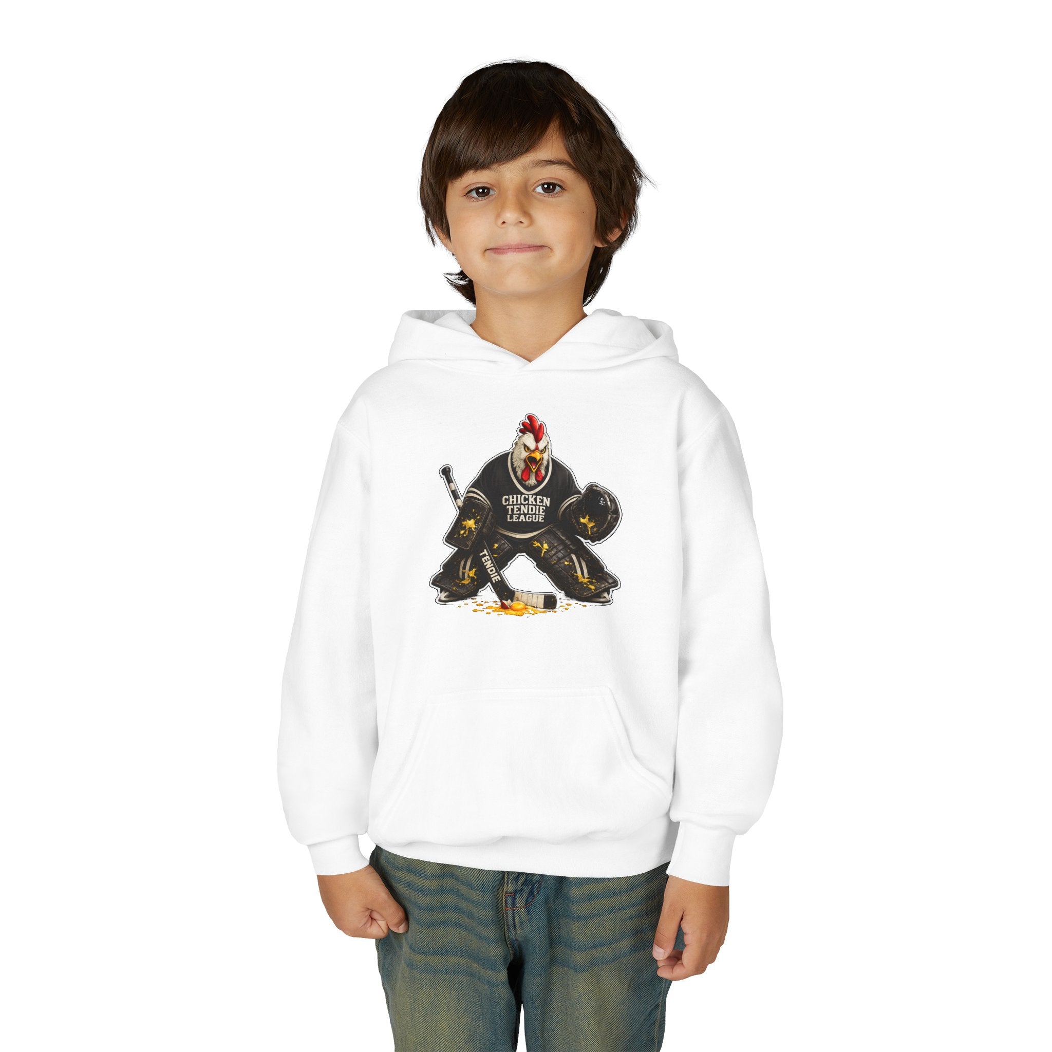 Chicken Tendie League Youth Hockey Goalie T-Shirt | Funny Youth Hockey Shirt