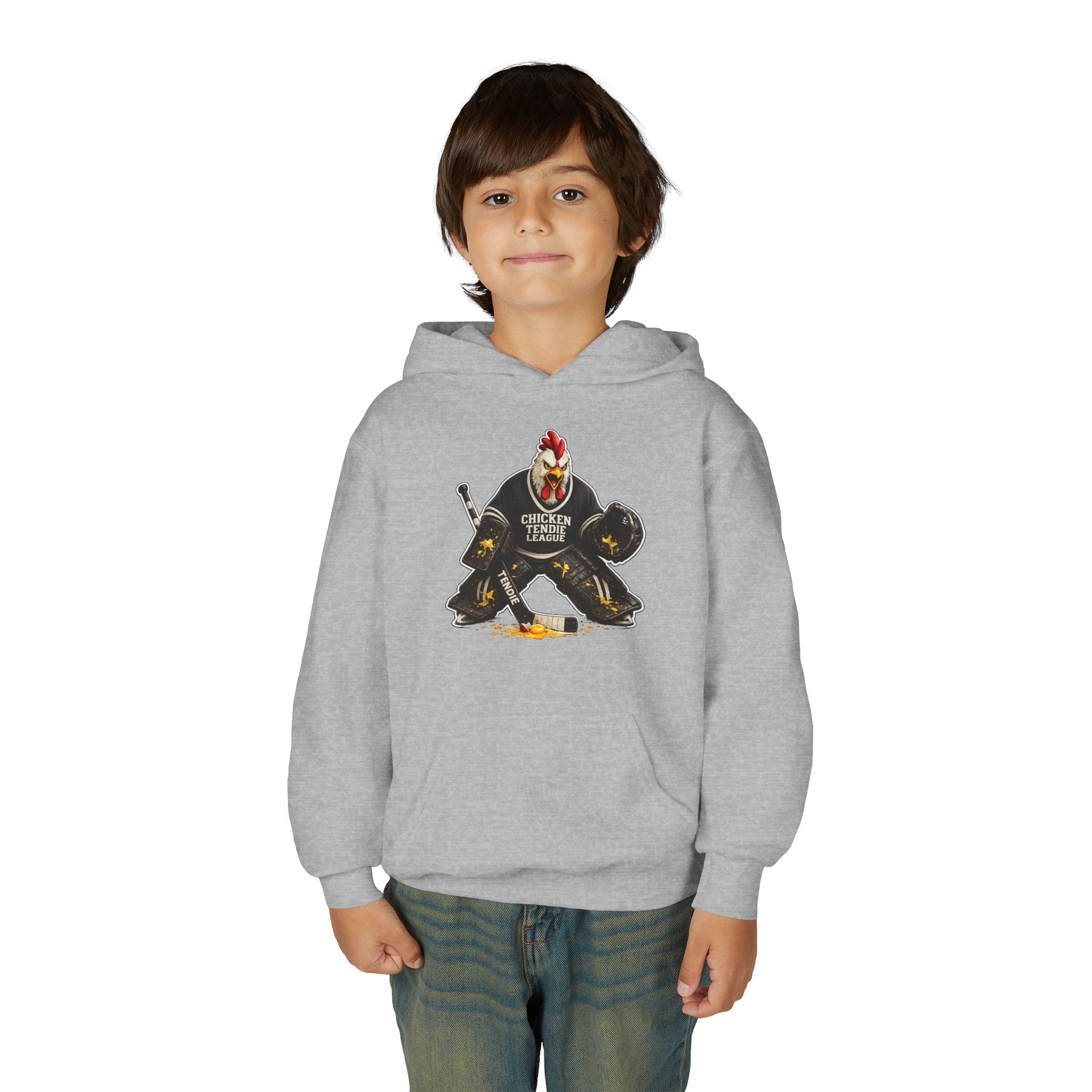 Chicken Tendie League Youth Hockey Goalie T-Shirt | Funny Youth Hockey Shirt