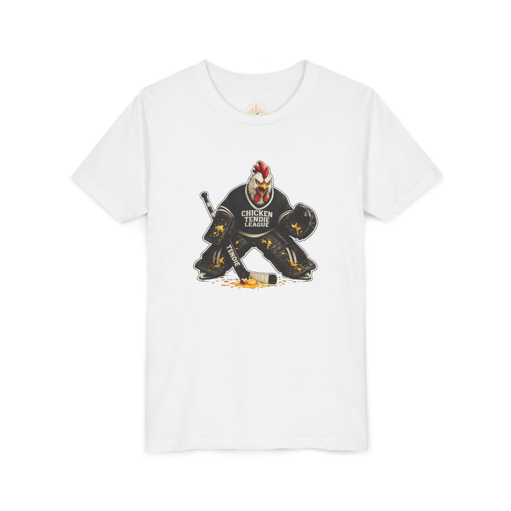 Chicken Tendie League Youth Hockey Goalie T-Shirt | Funny Youth Hockey Shirt