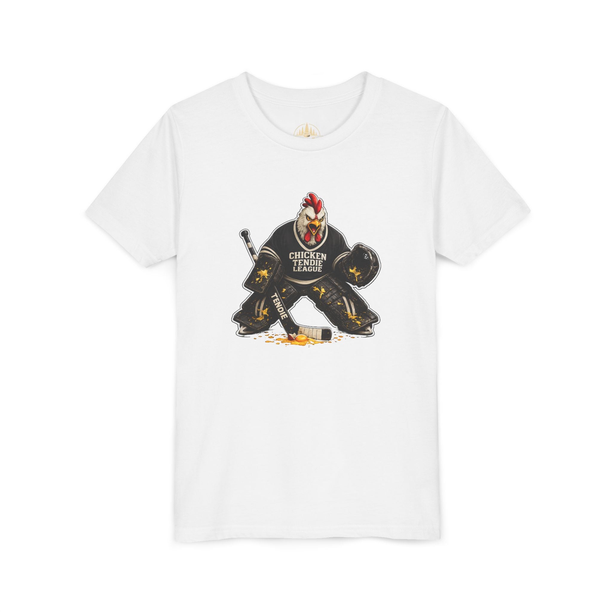 Chicken Tendie League Youth Hockey Goalie T-Shirt | Funny Youth Hockey Shirt