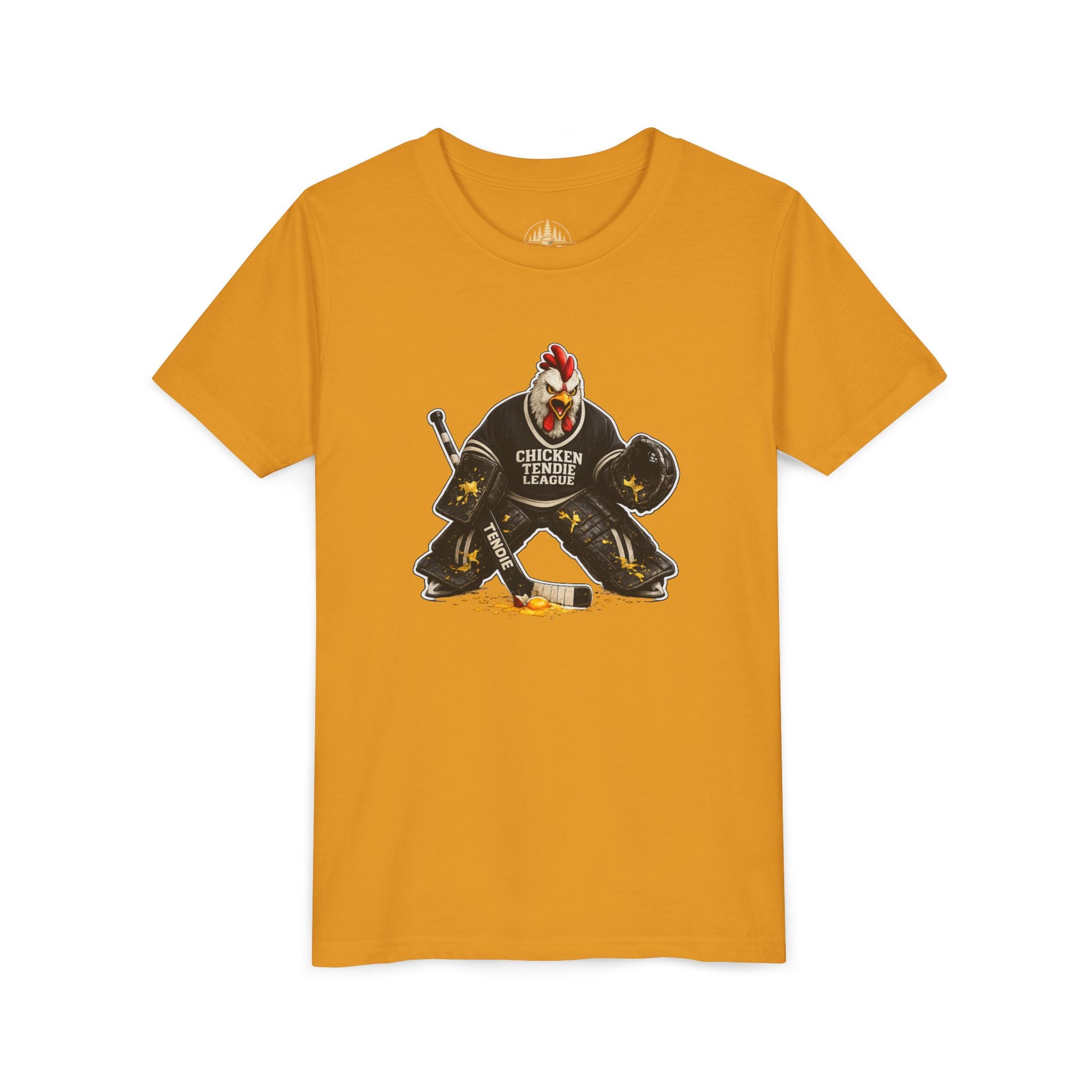 Chicken Tendie League Youth Hockey Goalie T-Shirt | Funny Youth Hockey Shirt