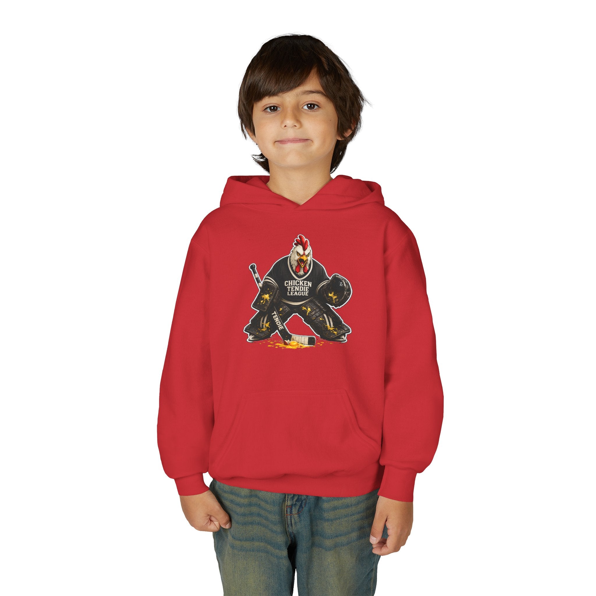 Chicken Tendie League Youth Hockey Goalie T-Shirt | Funny Youth Hockey Shirt