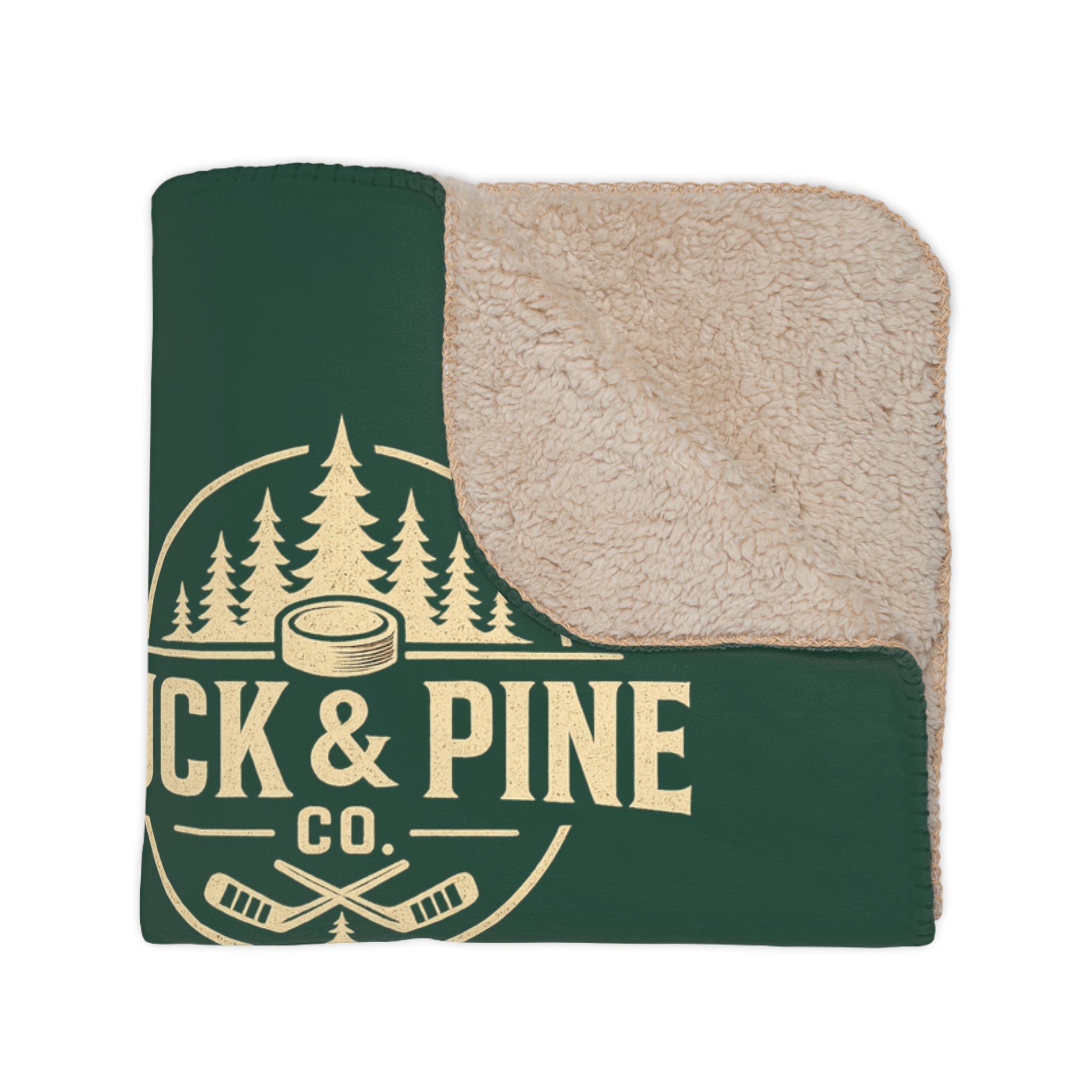 Puck & Pine Co. Sherpa Fleece Blanket – Hockey & Northwoods Throw