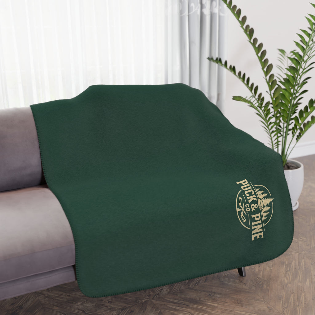 Puck & Pine Co. Sherpa Fleece Blanket – Hockey & Northwoods Throw