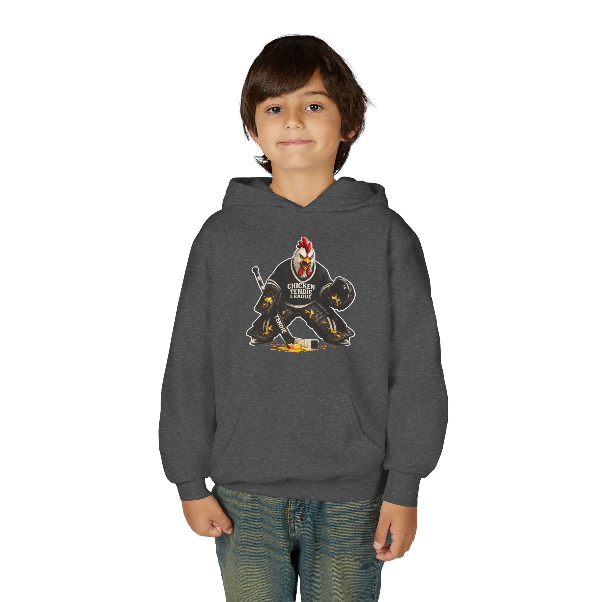 Chicken Tendie League Youth Hockey Goalie T-Shirt | Funny Youth Hockey Shirt