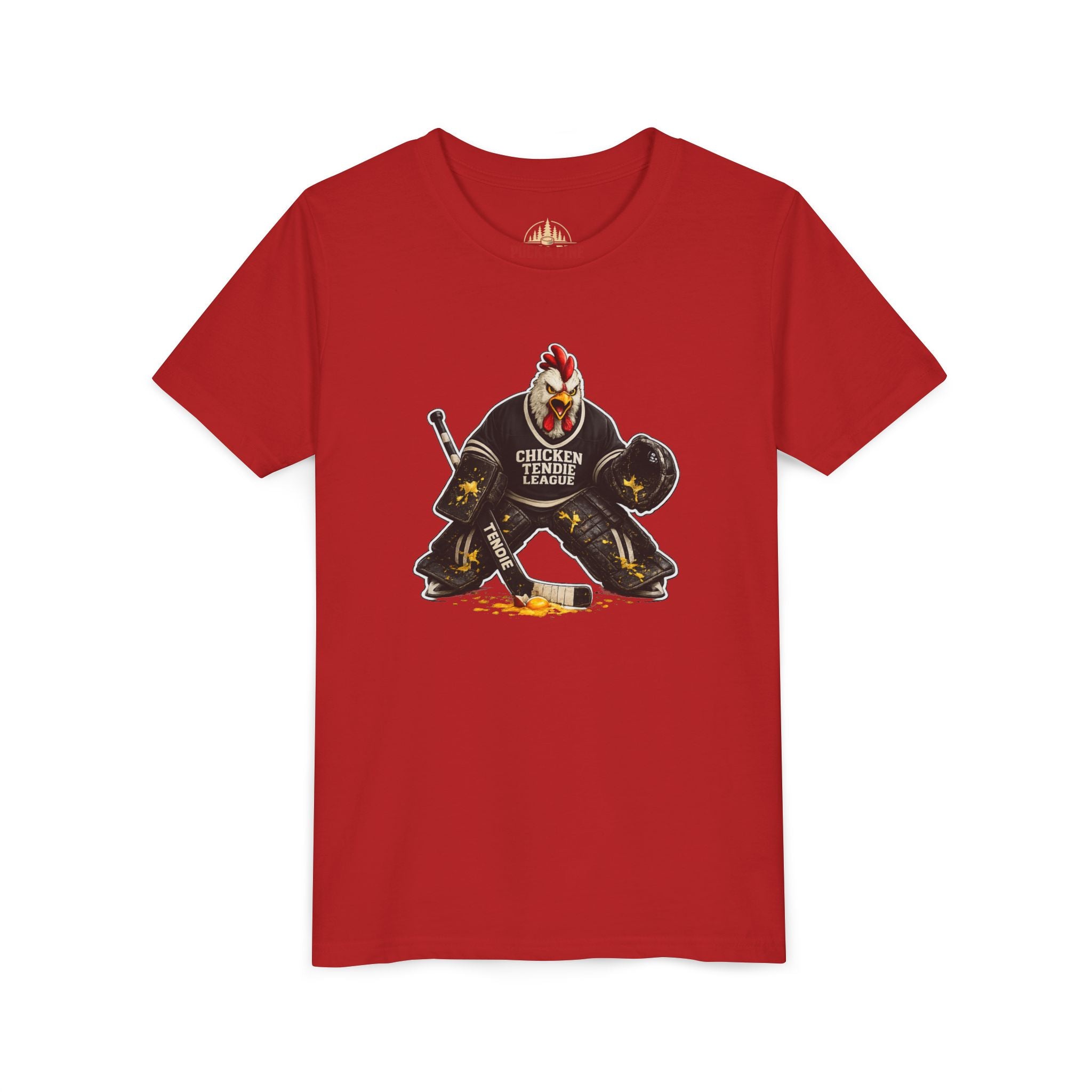 Chicken Tendie League Youth Hockey Goalie T-Shirt | Funny Youth Hockey Shirt