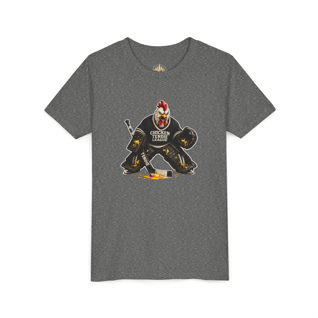 Chicken Tendie League Youth Hockey Goalie T-Shirt | Funny Youth Hockey Shirt