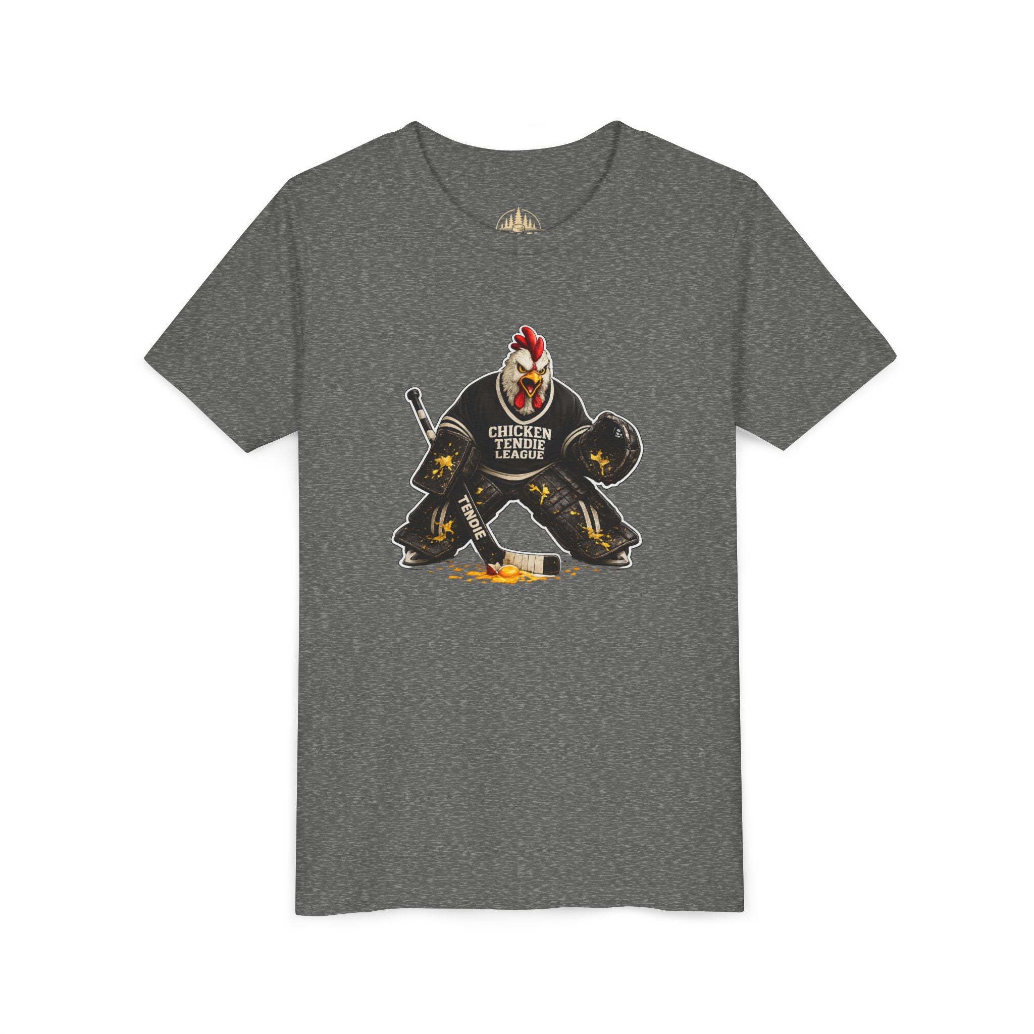 Chicken Tendie League Youth Hockey Goalie T-Shirt | Funny Youth Hockey Shirt