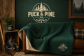 Puck & Pine Co. Sherpa Fleece Blanket – Hockey & Northwoods Throw