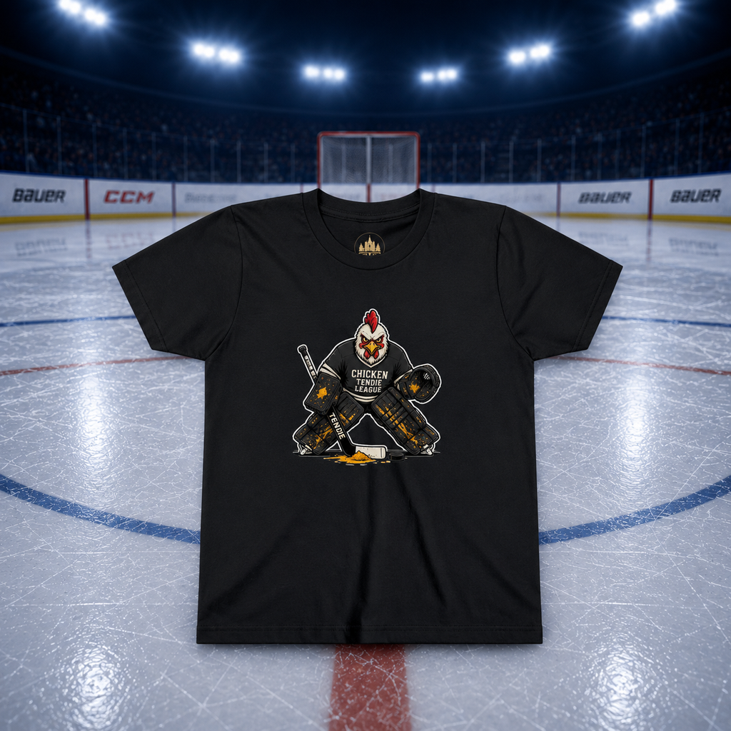Chicken Tendie League Youth Hockey Goalie T-Shirt | Funny Youth Hockey Shirt