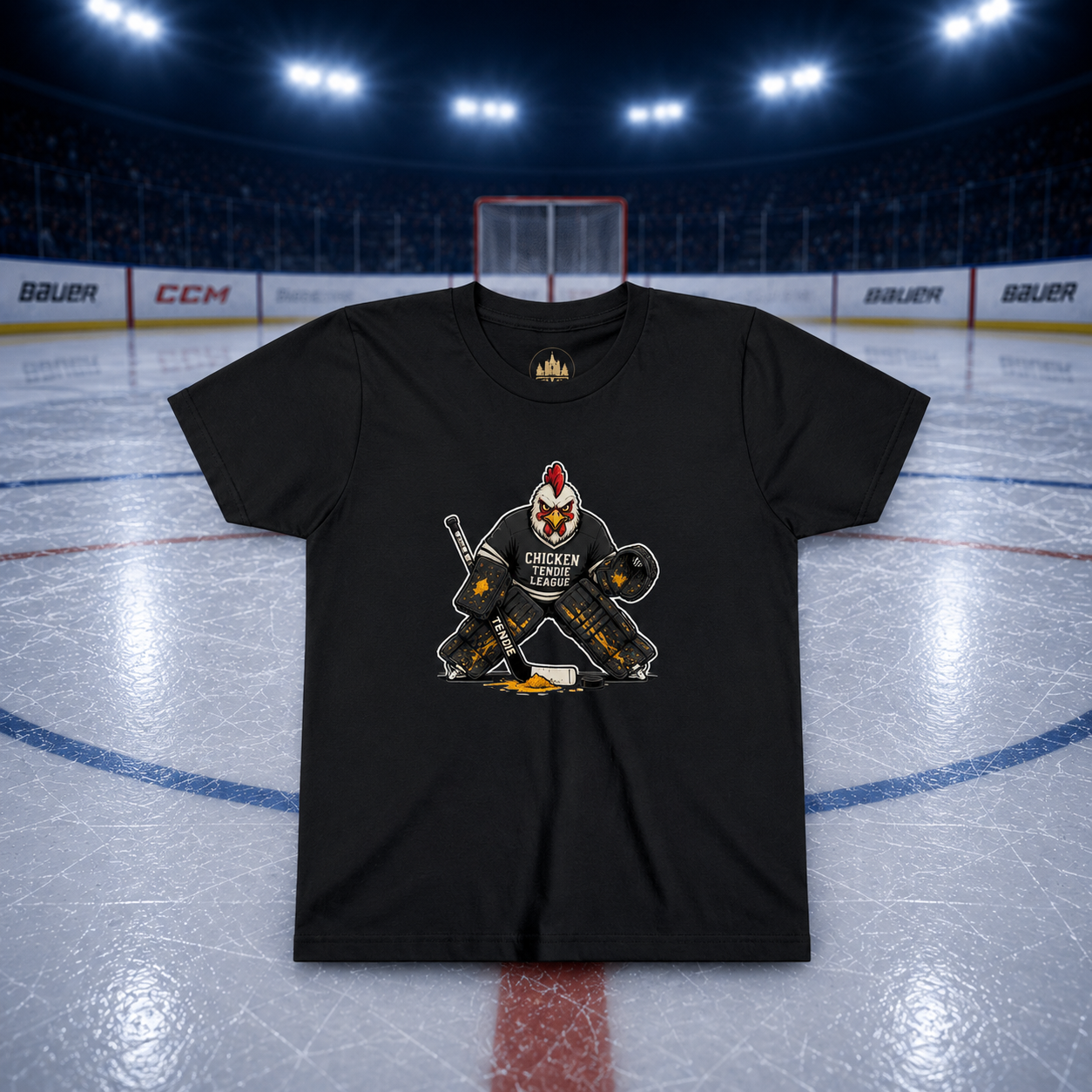 Chicken Tendie League Youth Hockey Goalie T-Shirt | Funny Youth Hockey Shirt